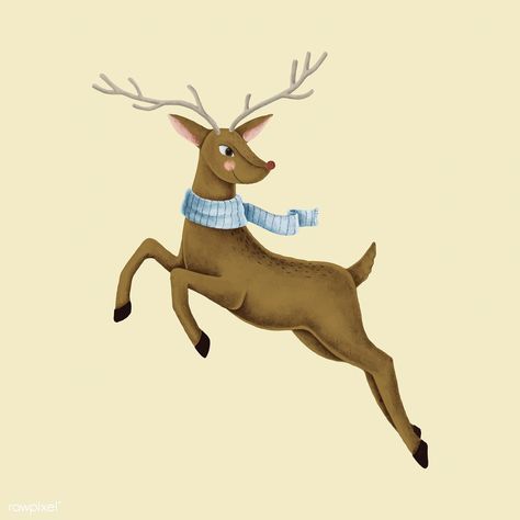 A jumping red nose reindeer illustration | free image by rawpixel.com Reindeer Wallpaper, Reindeer Illustration, Red Nose Reindeer, Deer Illustration, Vintage Reindeer, Merry Christmas Background, Rudolph The Red Nosed Reindeer, Merry Christmas Vintage, Winter Animals