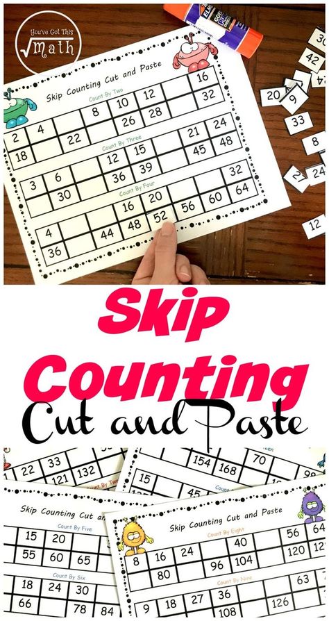 Grab some skip counting worksheets free! These cut and paste activities are a wonderful way for children to practice their skip counting skills. They also have all the numbers for the new math memory work for Classical Conversations. Skip Counting Games, Skip Counting Activities, Skip Counting Worksheets, Kindergarten Math Free, Kindergarten Math Worksheets Free, Autumn Adventures, Counting Worksheets, Skip Counting, Homeschooling Ideas