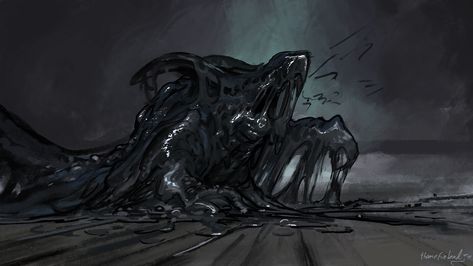 Tar beast, Timi Honkanen on ArtStation at https://www.artstation.com/artwork/k4Rdz2 Call Of Cthulhu Rpg, Spirit Animal Art, Creature Artwork, My Fantasy World, Fantasy Beasts, Monster Concept Art, Alien Art, Fantasy Monster, Quick Sketch