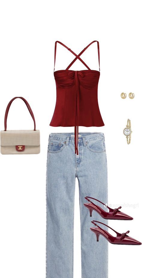 Going Out For Dinner Outfit, Red Top Outfit, Dinner Outfit Casual, Bar Outfits, Bar Outfit, Design Moda, Shoes Outfit Fashion, Date Outfit Casual, Outfit Layout