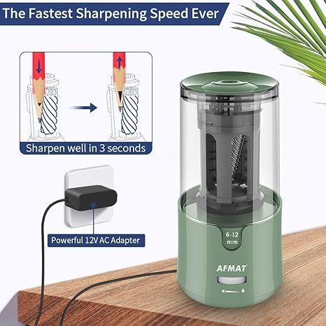 Amazon.com : AFMAT Electric Pencil Sharpener, Auto Stop, Super Sharp & Fast, Electric Pencil Sharpener Plug in for 6-12mm No.2/Colored Pencils/Office/Home-Green : Office Products Sharpener Pencil, Electric Sharpener, Electric Pencil Sharpener, Staple Remover, Pencil Sharpeners, Blade Sharpening, Painting Demo, Black Acrylic Paint, Hole Puncher