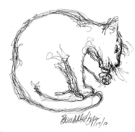 Cats From Behind, Cat Scribble, Cat Sketches, Daily Sketch, Scribble Art, Cat Sketch, Three Cats, Ink Drawings, White Prints