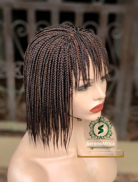 Box Braids Wig is Completely Handmade. We use human hair closure for this wig. NOTE: Our delivery is super super fast, we use DHL EXPRESS to ship and it takes between 3-5 business days to US, UK, France and most countries of the world. We also provide you with tracking number so as to monitor your order. Our customers don't complain about delivery delays. we are always on time. MATERIALS: *Kanekalon hair *Wig Cap *Elastic band At SereneAfrica our braided wigs are uniquely and neatly made to perf Short Box Braid, Short Braid, Box Braids Wig, Fringe Braid, Kanekalon Hair, Short Box Braids, Kanekalon Hairstyles, Big Box Braids Hairstyles, Braid Wig