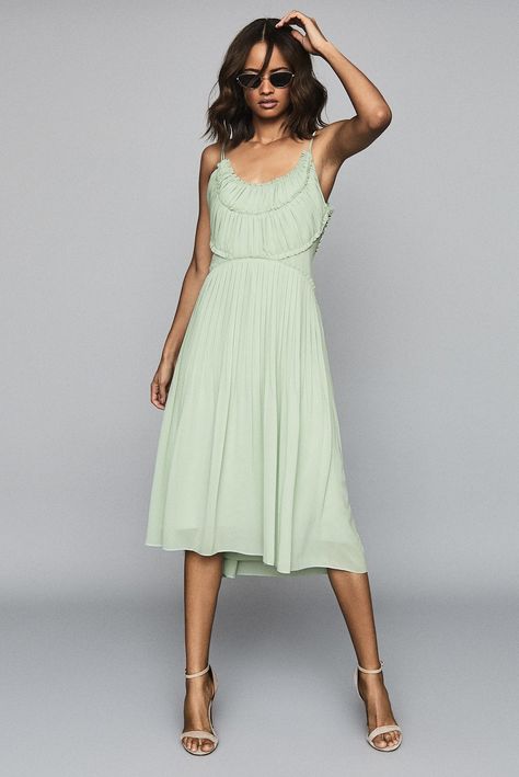 Pleated Chiffon Dress, Reiss Women, Iconic Dresses, Pleated Chiffon, Aqua Dress, Pleated Midi Dress, Dresses Uk, Chiffon Fabric, Pleated Dress