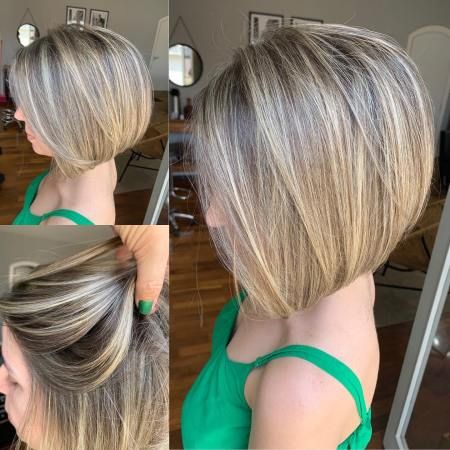 Inverted Rounded Lob Blowout Lob Blowout, Short Flippy Hairstyles, Flippy Hairstyles, Lob Bob Hairstyles, Bob Inspiration, Stacked Haircut, Medium Bob Haircuts, Easy Short Hairstyles, Blonde Balayage Bob