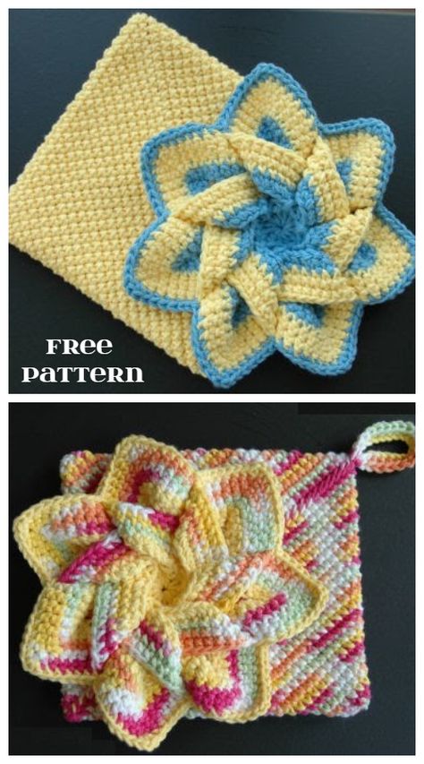 Flower Hot Pads Free Crochet Pattern Crochet Pot Holders Free Pattern, Flower Knit, Crochet Potholder Patterns, Crochet Hot Pads, Crochet Chicken, Dishcloth Crochet Pattern, Crochet Potholders, Crochet Vintage, Crochet Dishcloths