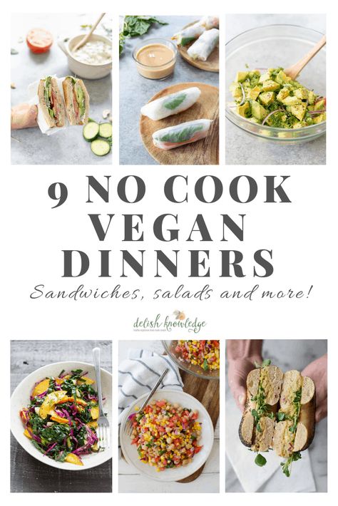 No Cook Dinner, Dinner Quick, Vegan Summer Recipes, Cook Meals, Quick Vegan, Dinner Sandwiches, Cook Dinner, No Cook, Easy Vegan Dinner