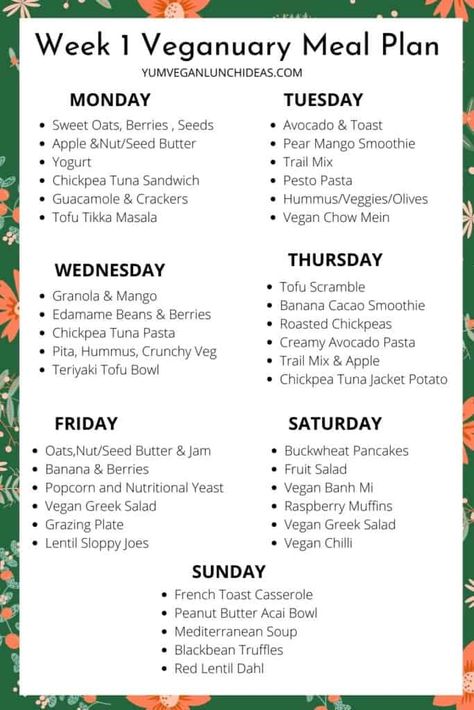 Our veganuary meal plans have quick and easy meals. Check out our full 28 day meal plan packed with tasty, healthy meals. We included breakfast, snacks, lunches, dinners and lots of tips! | Veganuary | Veganuary Meal Plan | Meal Plan Easy Healthy, Vegetarian Fasting Meal Plan, Vegan Meals Breakfast, Vegan Monthly Meal Plan, Easy Vegan Packed Lunch, Breakfast Meal Plan Ideas, Veganuary Meal Plan, Easy Vegetarian Meal Plan, Beginner Vegan Meal Plan