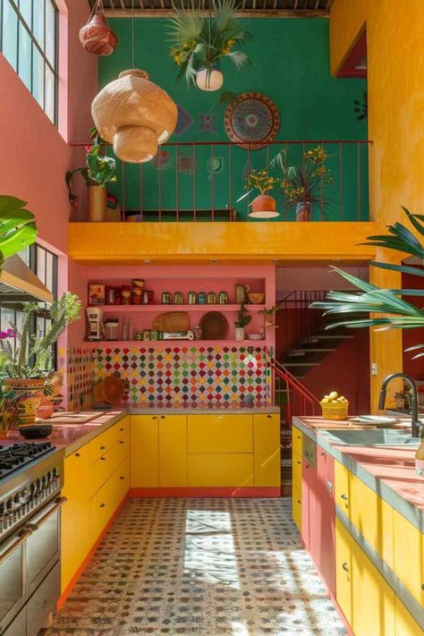 kitchen maximalist Living Room Designs Boho, Kitchen Maximalist, Studio Conversion, Maximalist Kitchen Design, Maximalist Dining Room, Maximalist House, Modern Victorian Decor, Maximalist Kitchen, Pocket Neighborhood