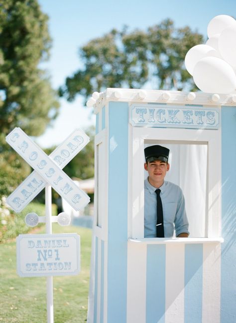 All aboard the cutest 1st birthday you'll ever see. A concessions stand, a coloring station, and a train conductor greeting every guest made this celebration a dream come true. Train Ticket Booth, Train First Birthday, Train Birthday Party Decorations, Thomas The Train Birthday Party, Party Stations, Ticket Booth, Train Ticket, Train Conductor, Train Theme