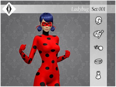 Sims 4 Miraculous Ladybug, Mlb Sims 4 Cc, Sims 4 Miraculous, Sims 4 Ladybug, Sims Costume, Uraraka Cosplay, Die Sims 4, Ladybug Costume, Sims Clothes