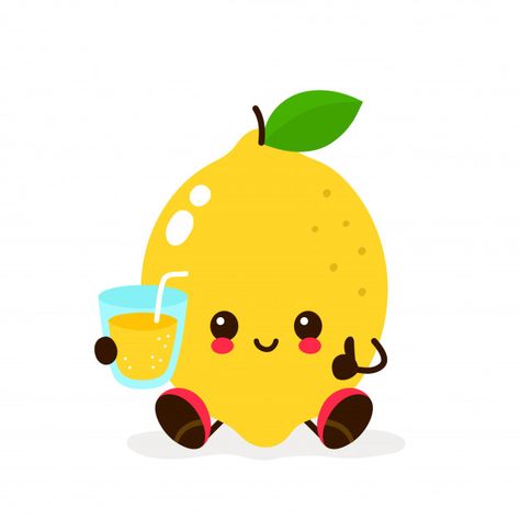 Cute lemon with a glass of lemonade Prem... | Premium Vector #Freepik #vector #food #water #cartoon #fruit Premium Vector, Lemonade, Juice, Lemon, Fruit, Glass, Kawaii