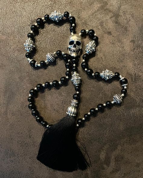 Another beautiful black mala skull chain we made for a brother in Mexico 🇲🇽 #skull #skulls #skulllover #skullart #skullartwork #925silver #beadedchain #bigring #necklace #skullring #bikerjewelry #biker #bikerstyle #jewlerydesign #silverchain #jewlerydesigner #silversmith #jewleryoftheday #badass #rockstyle #mementomori #silvernecklace #beaded #instajewellery #mensjewelry #mensfashion #mala #gothicstyle #gothic #crosspendants Mexico Skull, Biker Jewelry, Skull Lover, Skull Artwork, Big Rings, A Brother, All Black Everything, Skull Ring, Biker Style