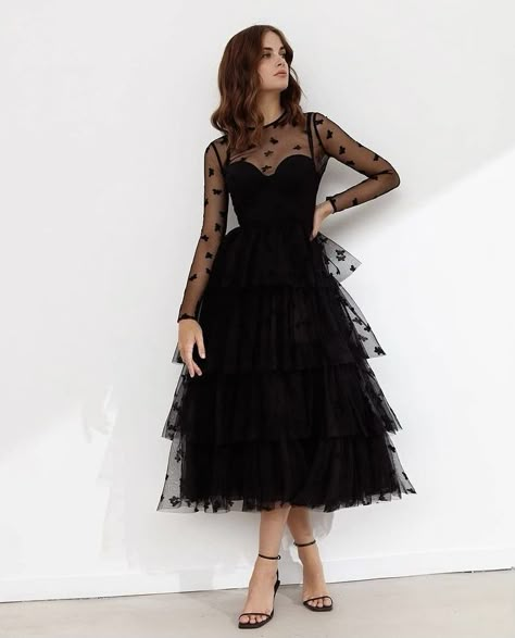 Party Dresses For Women Black, Tea Length Tulle Dresses, Black Dress Classy Elegant Long Formal, Dress For Birthday Party Women Classy, Long Party Dresses Classy, Formal Party Dress Classy, Black Party Dress Classy, Elegant Birthday Outfit Classy, Black Cocktail Outfit