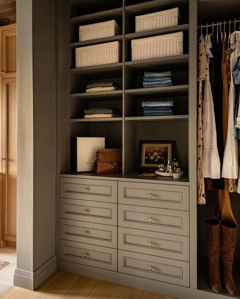 English Country Walk In Closet, Sage Green Walk In Closet, Traditional Walk In Closet, Walk In Closet Aesthetic, Walk In Closet Inspiration, West Of Main, Primary Closet, Master Bath And Closet, Closet Colors