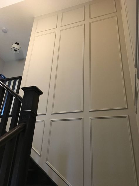 Pickering Staircase wall paneling - Contemporary - Staircase - Toronto - by Infinity Trim Art | Houzz Trim On Large Wall, Wall Paneling Stairway, Moulding Staircase Wall, Stairwell Wall Paneling, Wall Moulding Staircase, Stair Feature Wall Ideas, Wainscoting Slanted Walls, Wall Paneling Ideas Staircase, Wall Paneling Staircase