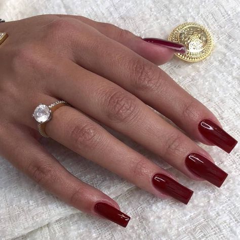 Burgundy Long Nails, Square Gel Nails, Red Press On Nails, Uñas Aesthetic, Long Red Nails, Wine Nails, Long Square Nails, Red Acrylic Nails, Press On Nails Medium