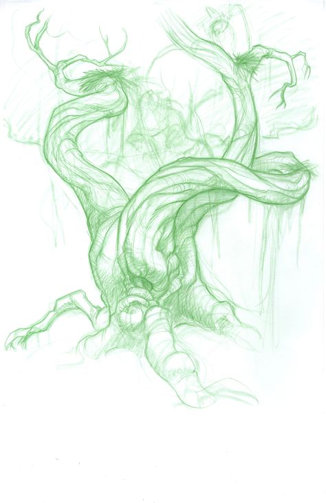 Tree sketch  www.randybishopart.com Tree Vines Drawing, Neo Traditional Tree Tattoo, Twisted Tree Drawing, Tree Roots Illustration, Roots Illustration, Roots Drawing, Forest Sketch, Vine Drawing, Tree Sketch