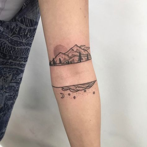 Negative Band Tattoo, Mapuche Tattoo, Inner Elbow Tattoos, Wrap Around Tattoo, Simple Arm Tattoos, Peony Tattoo, Band Tattoos, Nature Tattoo, Landscape Tattoo