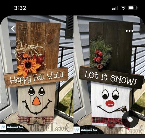 Porch Holiday Signs, Reversible Thanksgiving Christmas Sign, Double Sided Fall Christmas Sign, Fall Wooden Outdoor Decor, Diy Wooden Scarecrow For Porch, Double Sided Signs Diy, Porch Scarecrow Diy, Diy Reversible Holiday Porch Signs, Halloween Wood Porch Signs