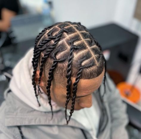 Mens Single Plaits Hairstyles, Hair Tattoos Ink, Twisties Hairstyles Men, Singles For Men Hair, Corn Rolls Men, Easy Braided Hairstyles For Men, Kamikaze Twist Hairstyle Men, Single Plaits Braids Black Men, Two Strand Twist Men Fade