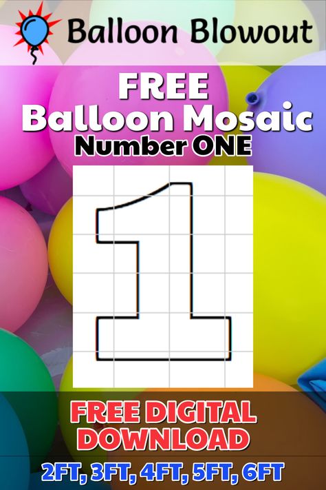 A giant Number one on a grid of papers used to make a balloon mosaic How To Make Foam Board Numbers, Foam Board Number One, Foam Board Numbers With Balloons, How To Make Mosaic Number Balloons, Poster Board Numbers With Balloons, Number One Balloon Mosaic Diy, Number 1 Mosaic Balloons, Number One Balloon Mosaic, Cardboard Numbers With Balloons