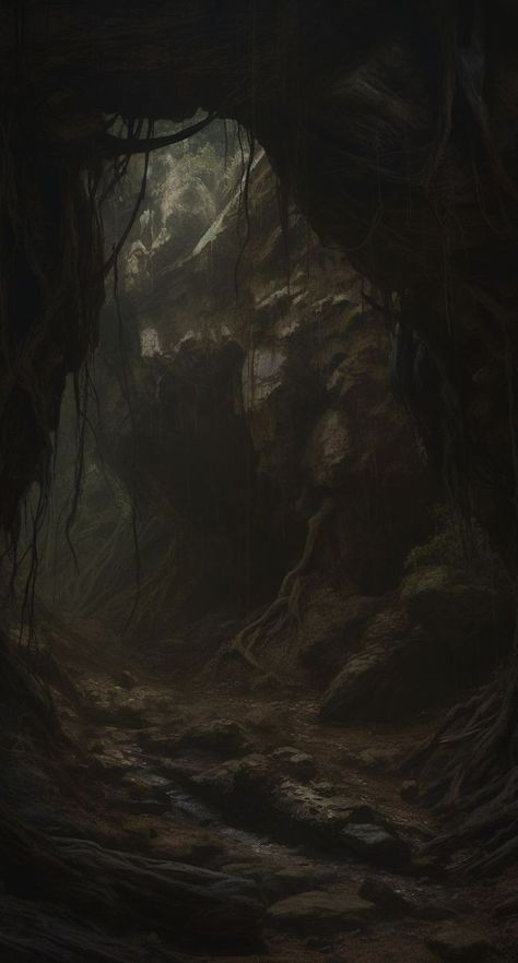 Dark Caverns Fantasy Art, Missing Eye Aesthetic, Demon Realm Landscape, Dark Stone Aesthetic, Dark Cave Fantasy Art, Lovecraftian Horror Aesthetic, Slewfoot Book Aesthetic, Dark Cave Aesthetic, Candela Obscura Aesthetic