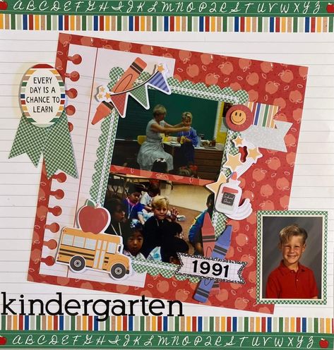 Kindergarten Scrapbook, School Memories Scrapbook, Family Scrapbook Layouts, Portrait Album, School Scrapbook Layouts, Scrapbooking Layouts Baby, Creative Memories Scrapbooking, School Scrapbook, Scrapbook Layout Sketches