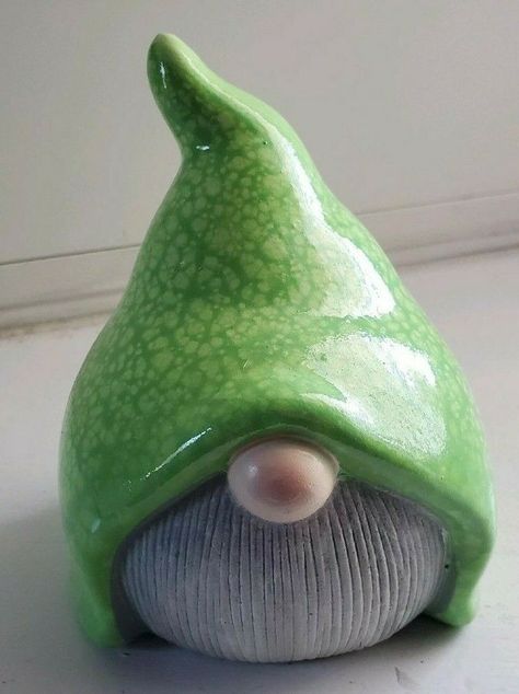 Gnome Green - Ceramic Shelf Mantle Decore Pastel Geen Hat With Grey Beard Dimensions: Length: 4" Width: 4" Height: 5 1/2" Grey Clay Ideas, Clay Holiday Projects, Ceramic Nomes, Ceramic Sheep Pottery, Pottery Animals Easy, Clay Gnomes Ideas, Thanksgiving Ceramics, Gnomes Pottery, Pottery Gnomes