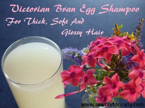 Victorian Bran Egg Shampoo For Thick, Soft And Glossy Hair | Sew historically Egg Shampoo, Natural Shampoo Recipes, Homemade Shampoo Recipes, Diy Hair Spray, Homemade Natural Shampoo, Natural Hair Care Routine, Edwardian Hairstyles, Victorian Hair, Shampoo Recipe