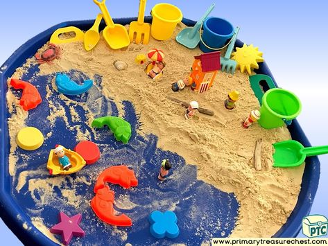 Summer Tuff Tray Ideas Toddlers, Under The Sea Small World, Beach Tuff Tray Ideas, Beach Tuff Tray, Sea Life Activities, Summer Tuff Tray Ideas, Seaside Eyfs, Tuff Tray Ideas Toddlers, Tuff Tray Ideas