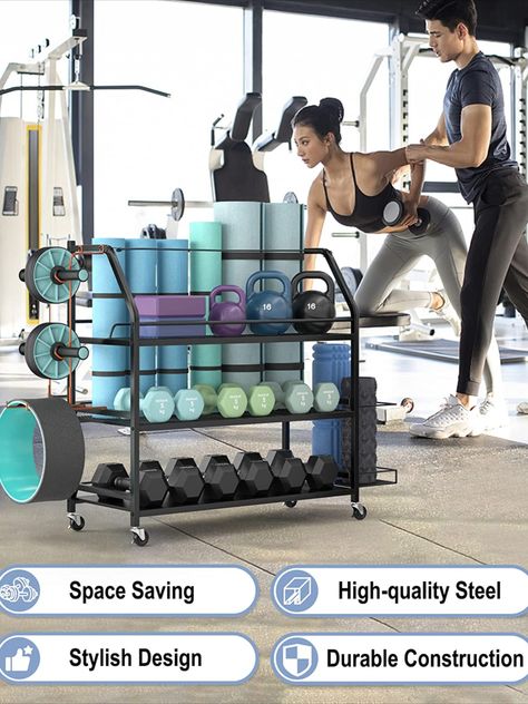 Weight Rack for Dumbbells - Yoga Mat Storage Rack with Two Extra Side Storage Space - Garage Storage with Caster Wheels - Workout Equipment Organizer - Easy to Assemble Storage With Baskets, Home Gym Storage, Sport Rack, Yoga Mat Storage, Weight Rack, Workout Equipment, Gym Accessories, Caster Wheels, Bathtub Accessories