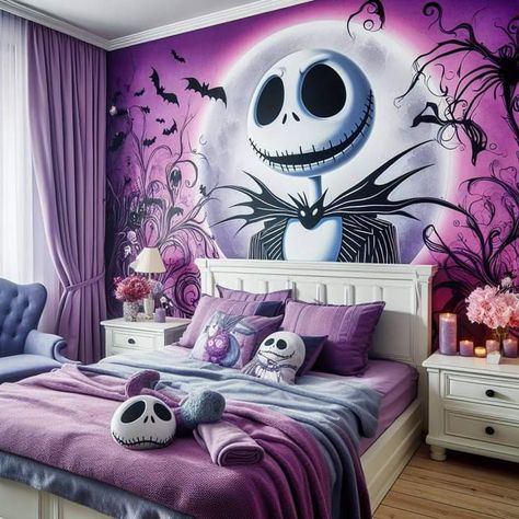 Jack Skellington Room, Jack Skellington Bedroom, Tim Burton Room Ideas, Nightmare Before Christmas Room, Nightmare Before Christmas Bedroom, Nightmare Before Christmas Clothing, Christmas Kids Room, Halloween Fanart, Nightmare Before Christmas Pictures