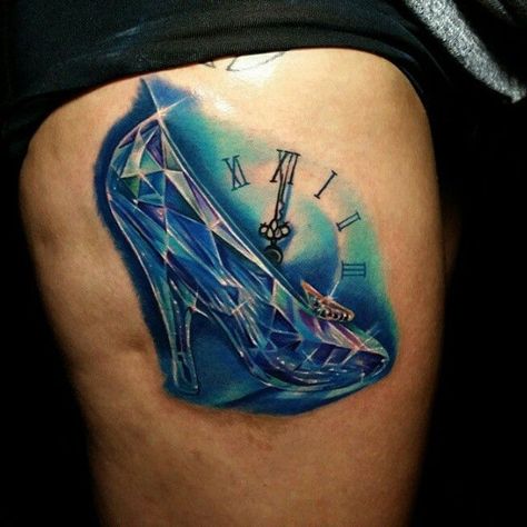 Cinderella glass slipper  Disney tattoo Cinderella Tattoo Ideas, Cinderella Tattoo, Peter Pan Tattoo, Disney Sleeve Tattoos, Tattoo Painting, Disney Sleeve, Cinderella Slipper, Dilly Dilly, Disney Tattoo