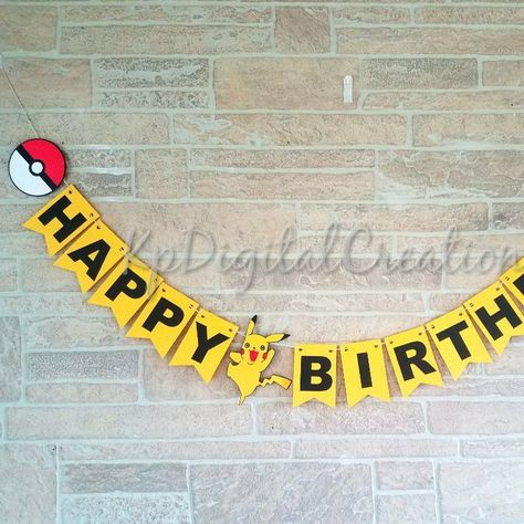 Pokemon Birthday Banner, Pokemon Happy Birthday, Topper Pokemon, Cake Pokemon, Pokemon Banner, Pokemon Party Supplies, Birthday Pokemon, Pokemon Party Decorations, Pikachu Birthday