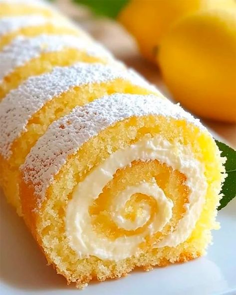 Try this Velvet Lemon Cream Roll Cake recipe! Tangy lemon, creamy mascarpone, and fluffy sponge make it the perfect dessert for any occasion. Cream Roll Cake, Swiss Cake Roll, Optimal Recipes, Lemon Velvet Cake, Cream Roll, Lemon Sponge, Swiss Roll Cake, Cake Roll Recipes, Yummy Desserts Easy