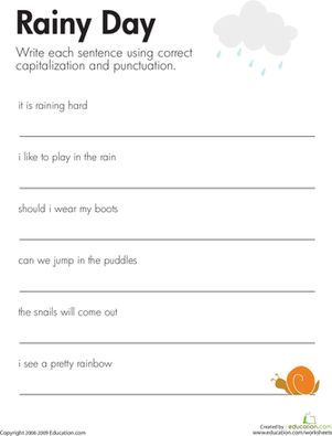 Second Grade Grammar Punctuation Worksheets: Fix the Sentences: Rainy Day July Worksheets, Third Grade Grammar Worksheets, Sentence Correction Worksheets, Tutoring Resources, Educational Leader, Capital Letters Worksheet, Sentences Kindergarten, Writing Sentences Worksheets, Sentence Editing