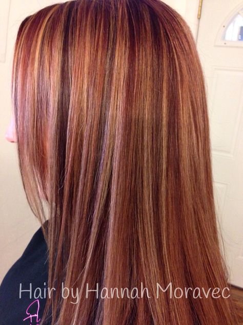 Strawberry Blonde Streaks In Brown Hair, Ginger Streaks In Brown Hair, Red Highlights In Dirty Blonde Hair, Cherry Red Hair With Blonde Highlights, Fox Dyed Hair, Unique Hair Cuts, Red Hair Streaks, Cherry Perfume, Hairstyle Aesthetic