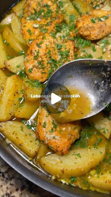 Reem | self-taught cook & weight loss coach on Instagram: "RECIPE⬇️💗🥘

lebanese style chicken and potatoes is another one of my favorite dishes! it’s cooked in a delicious lemon-garlic sauce that is to die for🤤

i opted for chicken breast because it is a leaner cut of chicken, but feel free to swap with your cut of choice. this meal makes a perfect dinner and the leftovers hold up great for lunch/meal prep! get the recipe⬇️

for the chicken🍗
2 pounds chicken breast
3 tbsp plain yogurt
2 tsps smoked paprika
1/2 tsp black pepper
1 tsp onion powder
2 tsps oregano
2 tsps salt

✨add the yogurt and all of your seasonings to the chicken, mix together and let marinate in the fridge for at least 30 minutes. 

note‼️ you can use chicken thighs or bone in chicken for this recipe too, whatever you Lebanese Chicken And Potatoes, Chicken Breast Potato Recipes, Chicken Breast Fillet Recipes, Chicken Breast And Potatoes, Baked Skinless Chicken Breast, Chicken Thighs And Potatoes, Recipe Lebanese, Lebanese Chicken, Lemon Garlic Sauce