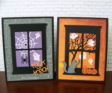 Dies R Us: Halloween Window Cards Halloween Journal, Bonbon Halloween, Carte Halloween, Halloween Cards Handmade, Halloween Candy Bags, Halloween Scrapbook, Halloween Window, Crafts Halloween, Window Cards