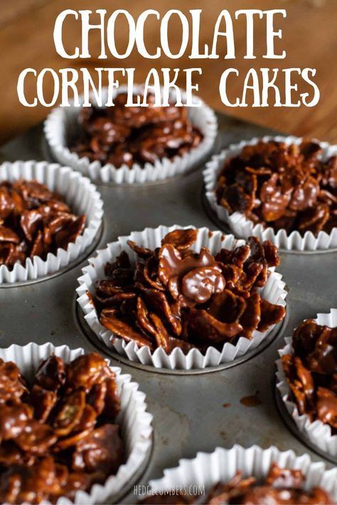 Chocolate Cornflake Cakes are so quick and easy to make, and the perfect introduction to baking for children. In fact, this recipe is from my childhood recipe book that is covered in stains and memories galore! kids baking | packed lunch | no bake cake | fridge cake Kids Christmas Cooking, Cornflakes Chocolate Clusters, Cornflake Traybake, Cornflake Cake Recipe, Fun Snack Ideas For Kids, Easy Bakes For Kids, Kids Baking Ideas Easy, Easy Treats To Make With Kids, No Baking Desserts