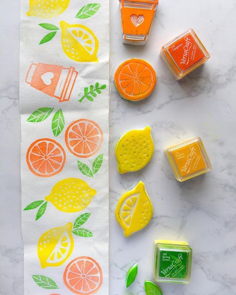 WahSoSimple Singapore’s Instagram profile post: “Experimenting with rubber stamps on fabric! 🍋🍊🌿 ............... #rubberstamping #rubberstampcarving #rubberstamp #eraserstamp…” Stamps On Fabric, Fabric Stamping Diy, Fruit Stamp, Eraser Stamp, Hand Carved Stamps, Stamp Carving, Fabric Stamping, Stamp Printing, Diy Stamp