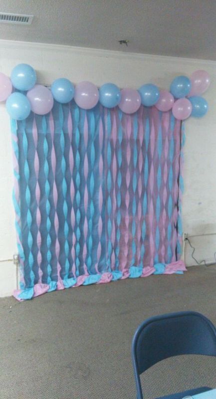 Gender Reveal Ideas For Party Backdrop, Diy Backdrop For Gender Reveal, Gender Reveal For Party Decoration, Gender Reveal Schedule, Diy Gender Reveal Decor, Dollar Tree Gender Reveal Decorations, Gender Reveal Ideas On A Budget, Twin Gender Reveal Decorations, Pink And Blue Birthday Party Decorations