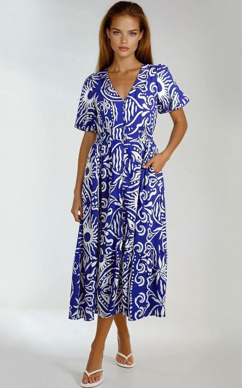 The aftershock london midi dress in a stunning royal blue features an eye-catching abstract print that adds a touch of sophistication to any occasion. The puff sleeves bring a romantic vibe, while the button-through design ensures effortless style. With its midi length and shirred waist, this dress beautifully flatters your silhouette and provides comfort all day long. Perfect for formal events or chic gatherings, it's time to elevate your wardrobe with this stylish piece that promises to turn heads!.
Summer, Style - Minimalist, Style - Lady, Style - Relaxed, Wide Leg