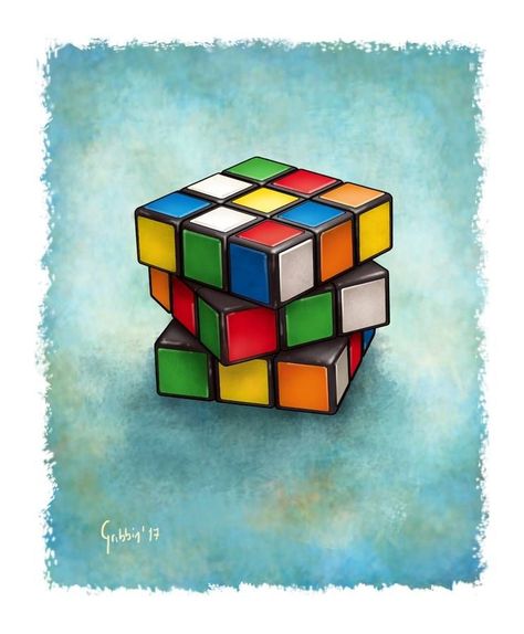 #rubik #vintage #watercolor #whimsicalart #watercolorarts by Paul Gribbon Play Illustration, 3d Pencil Drawings, Rubix Cube, Tableau Pop Art, Object Drawing, Magic Cube, Rubik's Cube, Pencil Art Drawings, Art Drawings For Kids