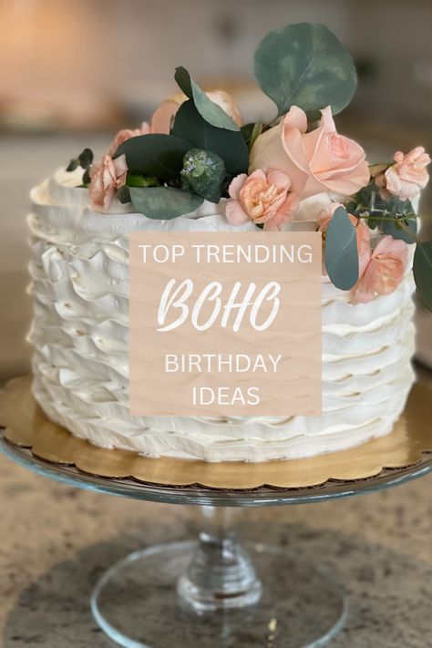 The cutest boho birthday party ideas for your upcoming celebration. #bohobirthdayparty #bothobirthdaycake #bohobirthdayparytadult #bohobirthdaypartygirl #bohobirthday #bohobirthdaypartyideas #bohobirthdaydecorations #bohobirthdaydecor #bohobirthdaytheme Bohemian 40th Birthday Party, Boho Parties Ideas, 40th Birthday Boho Theme, Winter Boho Birthday Party, Simple Boho Party Decor, Boho Cake Decor, Boho Rustic Birthday Party, Bohemian Party Ideas Decoration, Boho Sweet 16 Cake