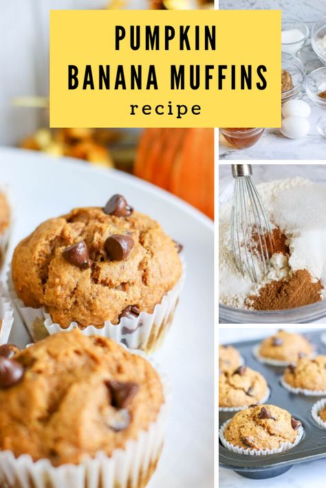 Pumpkin Banana Muffins You'll Love Pumpkin Banana Bread Muffins, Banana Bread Muffins Healthy, Banana Bread Muffin Recipe, Pumpkin Banana Muffins, Tin Ideas, Pumpkin Banana Bread, Camp Food, Banana Bread Muffins, Bread Muffins