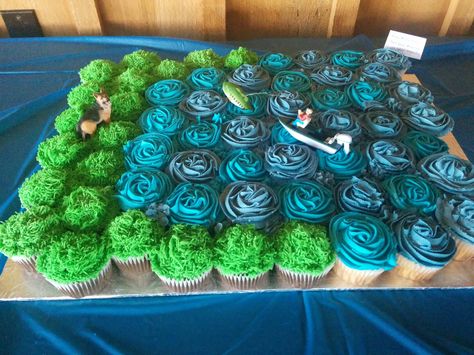 Fishing cupcakes Fishing Birthday Cupcakes, Fishing Cupcakes For Men, Fish Cupcake Cake, Fishing Themed Wedding, Fishing Cupcakes, Cupcakes For Men, Unicorn Birthday Cake, Cupcake Cake Designs, Fishing Party