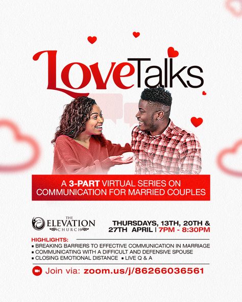 #lovetalks #love #conversation #couples #relationship #intimacy #married #communication Relationship Flyer Design, Talk Poster Design, Webinar Flyer, Talk Poster, Couple Event, Schedule Ideas, Content Development, Marriage Retreats, Communication In Marriage