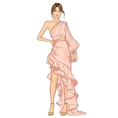 Dress Illustration Fashion, Dress Illustration Design, Dresses Illustration, Sew A Dress, Fashion Model Sketch, Fashion Design Books, Fashion Illustration Collage, Fashion Figure, Fashion Figure Drawing